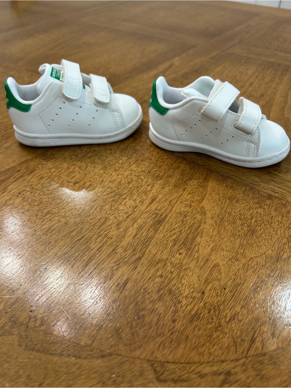 adidas White Velcro Sneakers with Green Heel Tabs - toddler